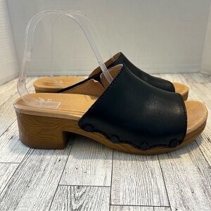 Dansko Giana Chunky Black Leather Heeled Open Toe Sandal Clog EU 40 US 9.5-10M